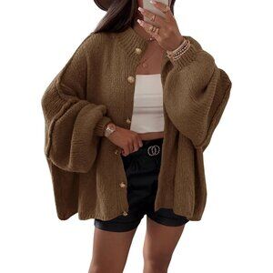 Women's Coffee Oversized Cardigans Button Down Chunky Fall Sweater Coats